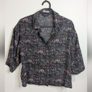 Lulu's Boxy Abstract Navy Pattern Camp Shirt - Women's small